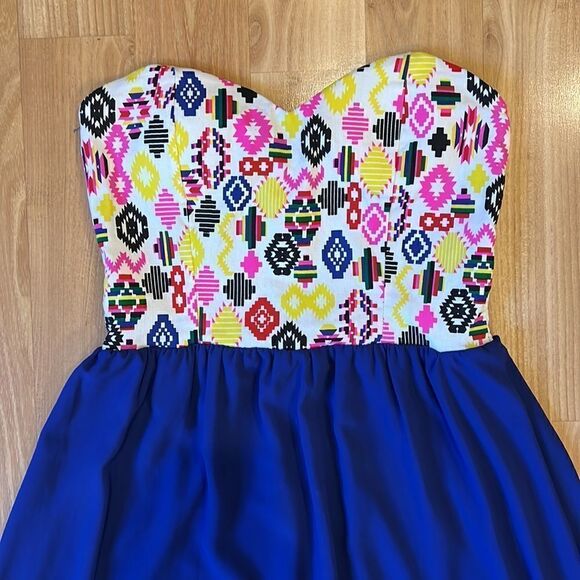 Strapless Colorful Blue Maxi Dress Size L - Picture 2 of 8